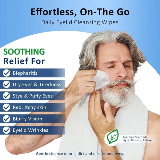 Alt view image 2 of 6 - 30PCS Eyelid & Lash Wipes for Itchy & Dry Eyes, Tea Tree Oil Eyelid Wipes for Styes & Blepharitis, Daily Eye Cleansing Cloths, Hypoallergenic & Soothing For Sensitive Eyes, Stay Hydrated Lid Wipe