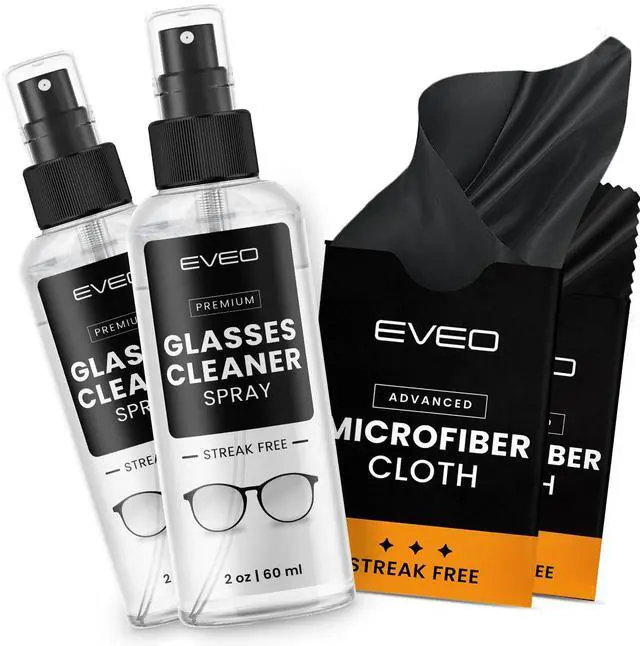 Main image of Glasses Cleaner Spray - Eyeglass Cleaner (No Streaks)| x2 Eye Glass Cleaners Spray + x2 Lens Cleaner Microfiber Cleaning Cloth, Glasses Cleaning Kit Eye Glasses Cleaner Spray & Cloth - 4oz(2ozx2)