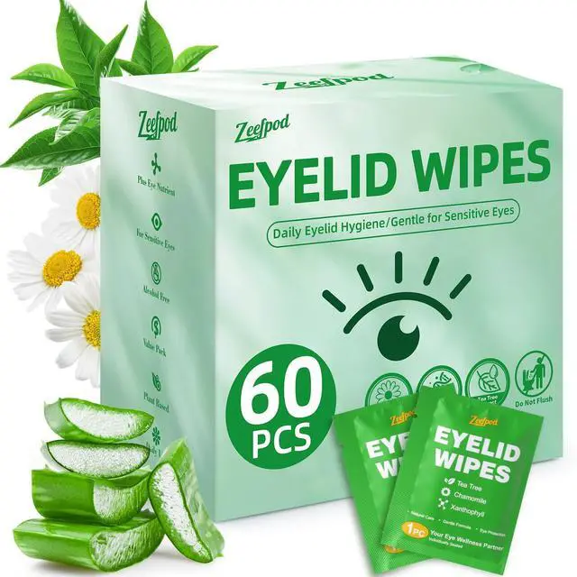 Main image of 60PCS Tea Tree Oil Eyelid Wipes Individually Wrapped Eye Lid Cleaning WipesSoothing For Sensitive Eyes, Stay Hydrated Lid Wipe