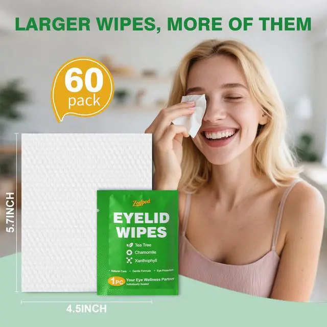 Alt view image 5 of 7 - 60PCS Tea Tree Oil Eyelid Wipes Individually Wrapped Eye Lid Cleaning WipesSoothing For Sensitive Eyes, Stay Hydrated Lid Wipe