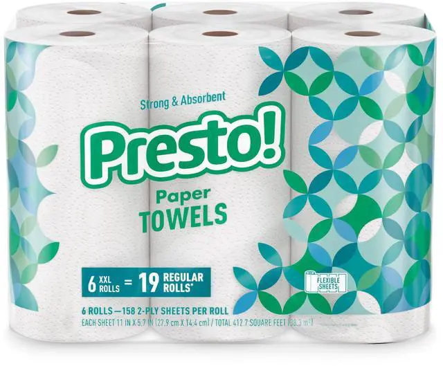 Main image of Ultra-Strong Premium Paper Towels, 158 Sheet Huge roll - Flex-a-Size, 6 Rolls, Equivalent to 19 Regular Rolls, White
