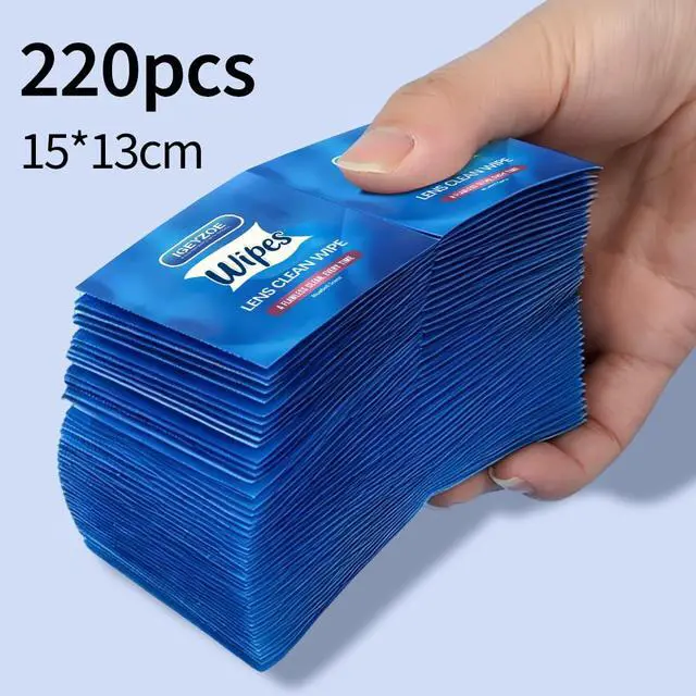 Alt view image 5 of 7 - 220 PCS Lens Wipes for Eyeglasses, Individually Wrapped Pre-moistened Cleaning Wipes, Scratch-Free Streak-Free Formula for Sunglasses Camera Lens Goggles, Portable Optical Wipes (Blue-Bluebell Scent)