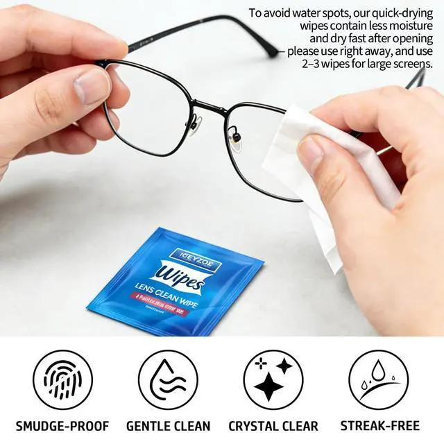 Alt view image 6 of 7 - 220 PCS Lens Wipes for Eyeglasses, Individually Wrapped Pre-moistened Cleaning Wipes, Scratch-Free Streak-Free Formula for Sunglasses Camera Lens Goggles, Portable Optical Wipes (Blue-Bluebell Scent)