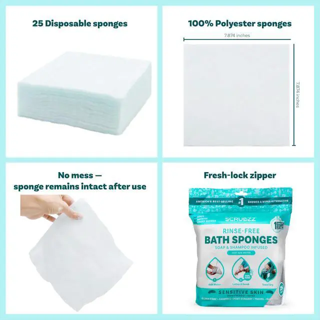 Alt view image 2 of 7 - Disposable No Rinse Bathing Wipes for Senstive Skin - 25 Pack - All-in-1 Single Use Shower Wipes, Simply Dampen, Lather, and Dry Without Shampoo or Rinsing (Sensitive Skin, 1-Pack)