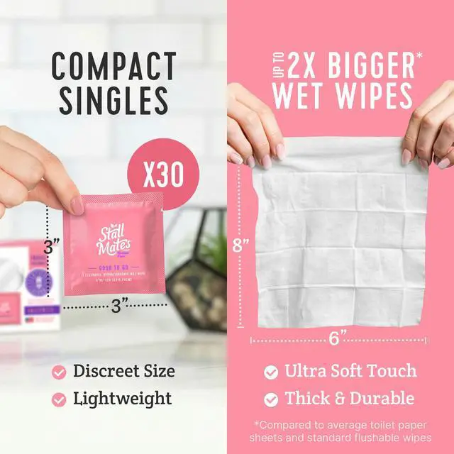 Alt view image 4 of 7 - Feminine Fresh - Flushable Wipes, Individually Wrapped Cleansing Travel Friendly PH balanced Unscented with Sunflower, Rosemary and Aloe (30 on-the-go singles)