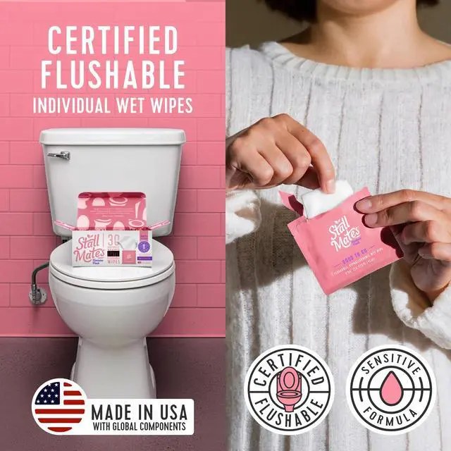Alt view image 2 of 7 - Feminine Fresh - Flushable Wipes, Individually Wrapped Cleansing Travel Friendly PH balanced Unscented with Sunflower, Rosemary and Aloe (30 on-the-go singles)