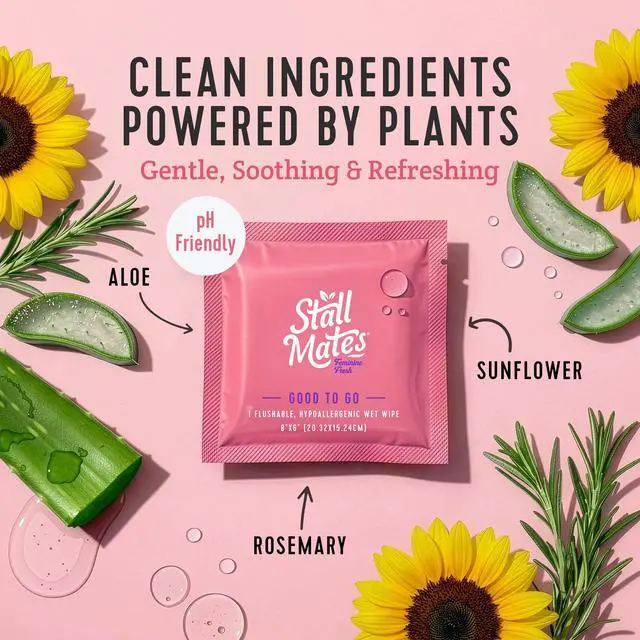 Alt view image 6 of 7 - Feminine Fresh - Flushable Wipes, Individually Wrapped Cleansing Travel Friendly PH balanced Unscented with Sunflower, Rosemary and Aloe (30 on-the-go singles)