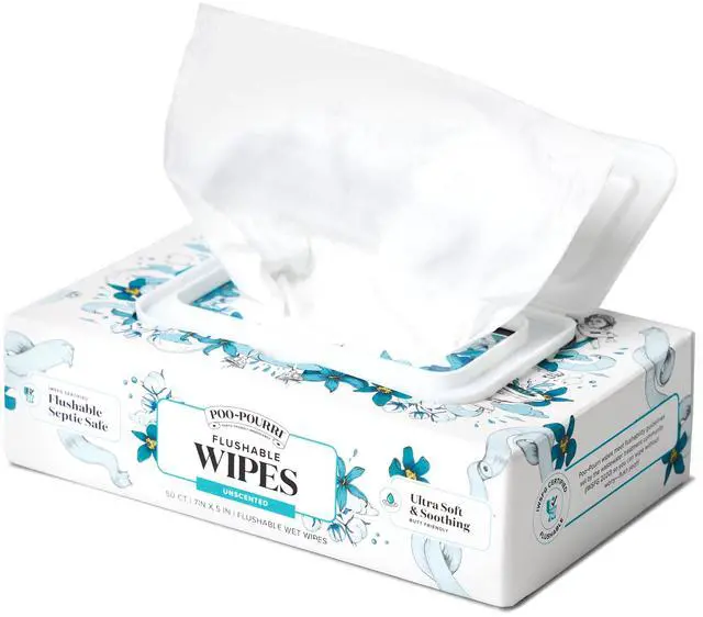 Main image of Unscented Flushable Wipes - Made with Plant Based Fibers, Aloe, Vitamin E, Chamomile, and Oat Extract - Adult Wet Wipes - 50 count Dispenser Box - Sewer & Septic Safe - Sensitive Skin Safe