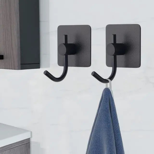 Alt view image 2 of 7 - 6 Pack Adhesive Wall Hooks, Heavy Duty Sticky Holder Aluminum Towel Hooks for Hanging Coat, Hat, Key, Clothes, Closet Hook Wall Mount for Kitchen, Bathroom, Office (Black)