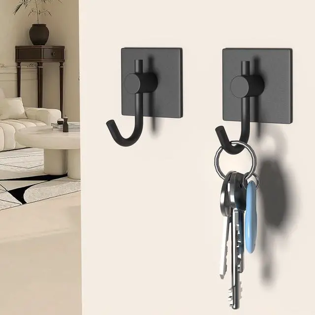 Alt view image 3 of 7 - 6 Pack Adhesive Wall Hooks, Heavy Duty Sticky Holder Aluminum Towel Hooks for Hanging Coat, Hat, Key, Clothes, Closet Hook Wall Mount for Kitchen, Bathroom, Office (Black)