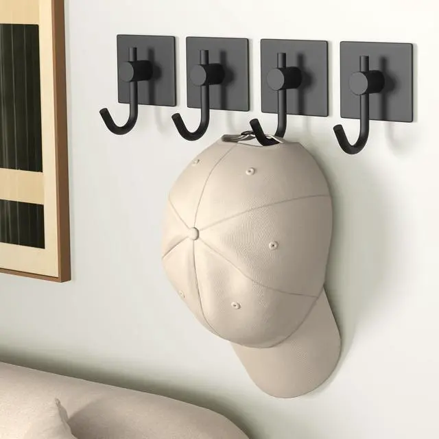 Alt view image 4 of 7 - 6 Pack Adhesive Wall Hooks, Heavy Duty Sticky Holder Aluminum Towel Hooks for Hanging Coat, Hat, Key, Clothes, Closet Hook Wall Mount for Kitchen, Bathroom, Office (Black)