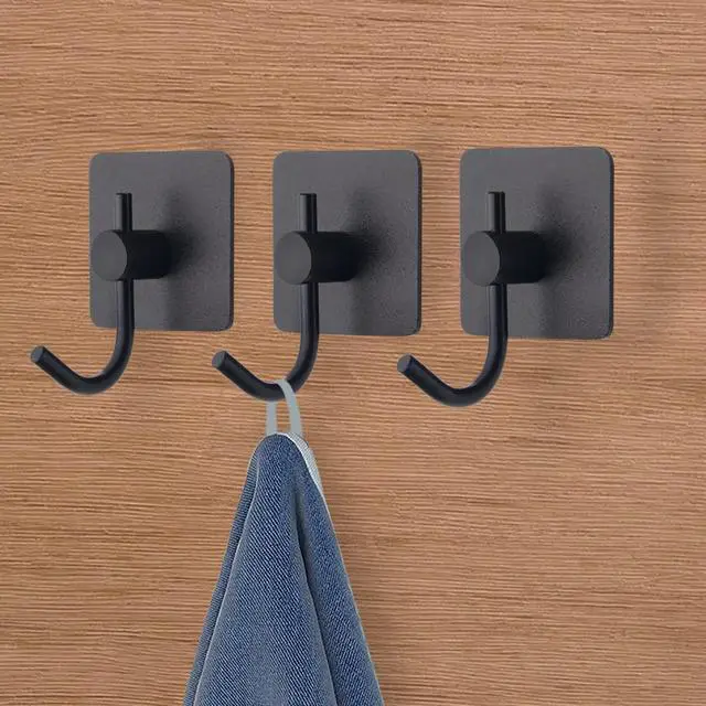 Alt view image 6 of 7 - 6 Pack Adhesive Wall Hooks, Heavy Duty Sticky Holder Aluminum Towel Hooks for Hanging Coat, Hat, Key, Clothes, Closet Hook Wall Mount for Kitchen, Bathroom, Office (Black)