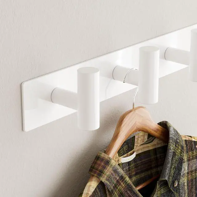 Alt view image 4 of 6 - White Wall Mounted Coat Rack 5 T-Shaped Pegs for Hats, Bags & Towels, Heavy-Duty Metal Rail for Entryway, Bathroom, Closet, Bedroom (1 Pack)