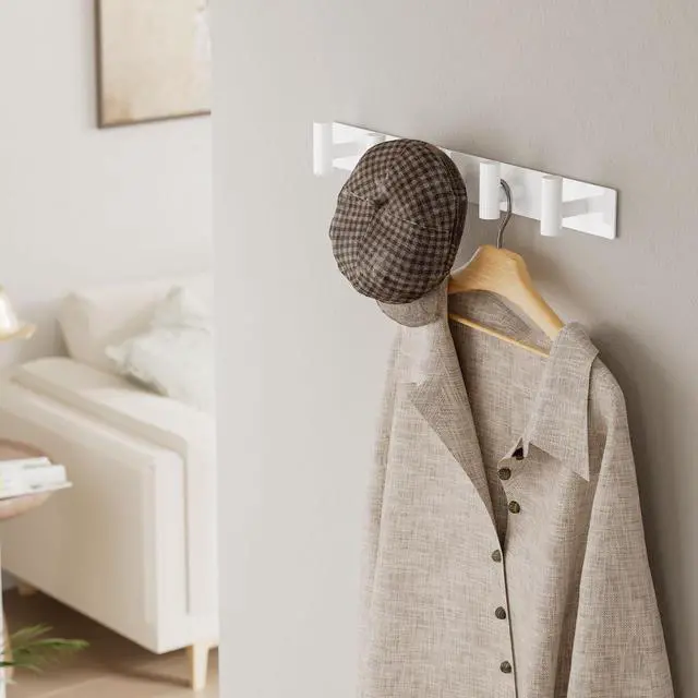 Alt view image 6 of 6 - White Wall Mounted Coat Rack 5 T-Shaped Pegs for Hats, Bags & Towels, Heavy-Duty Metal Rail for Entryway, Bathroom, Closet, Bedroom (1 Pack)