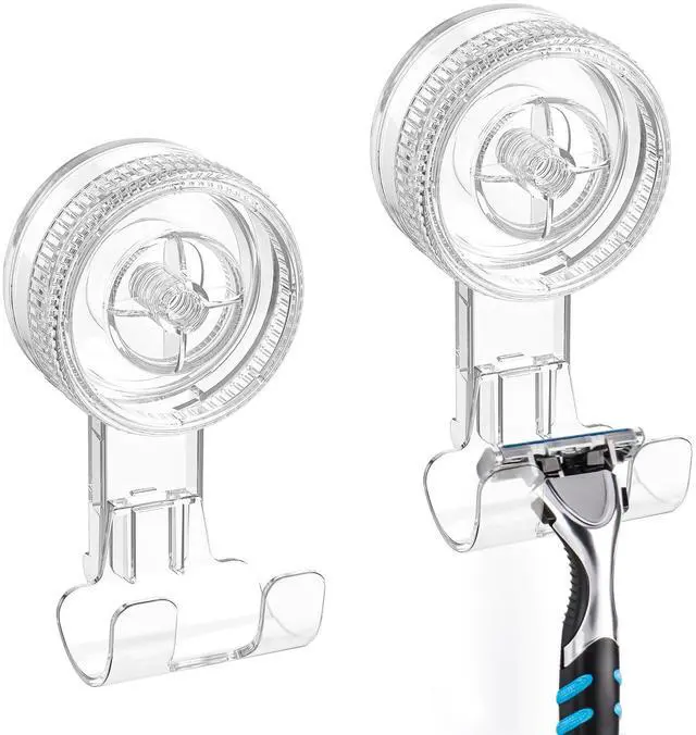 Main image of Suction Hooks, 2 Pack Razor Hooks Removable & Reusable Suction Shower Hook Damage-Free Powerful Suction Hanger for Towel Bathrobe Loofah Bathroom Kitchen Storage Hooks Weather Hanger Hook