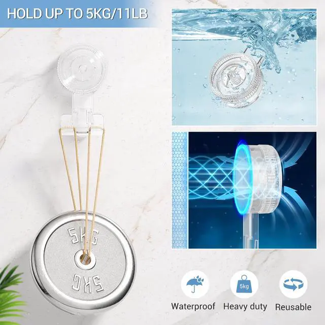 Alt view image 2 of 7 - Suction Hooks, 2 Pack Razor Hooks Removable & Reusable Suction Shower Hook Damage-Free Powerful Suction Hanger for Towel Bathrobe Loofah Bathroom Kitchen Storage Hooks Weather Hanger Hook