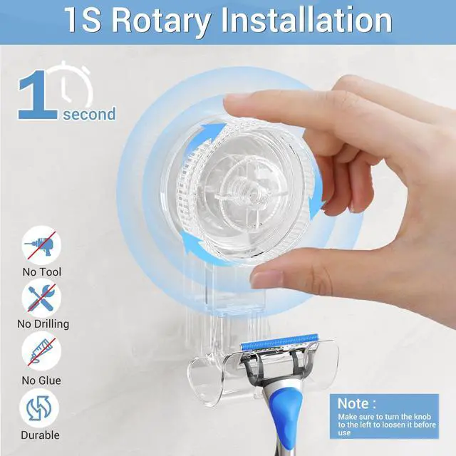 Alt view image 3 of 7 - Suction Hooks, 2 Pack Razor Hooks Removable & Reusable Suction Shower Hook Damage-Free Powerful Suction Hanger for Towel Bathrobe Loofah Bathroom Kitchen Storage Hooks Weather Hanger Hook
