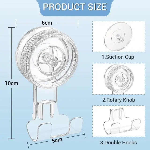 Alt view image 4 of 7 - Suction Hooks, 2 Pack Razor Hooks Removable & Reusable Suction Shower Hook Damage-Free Powerful Suction Hanger for Towel Bathrobe Loofah Bathroom Kitchen Storage Hooks Weather Hanger Hook