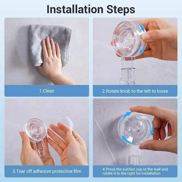 Alt view image 5 of 7 - Suction Hooks, 2 Pack Razor Hooks Removable & Reusable Suction Shower Hook Damage-Free Powerful Suction Hanger for Towel Bathrobe Loofah Bathroom Kitchen Storage Hooks Weather Hanger Hook