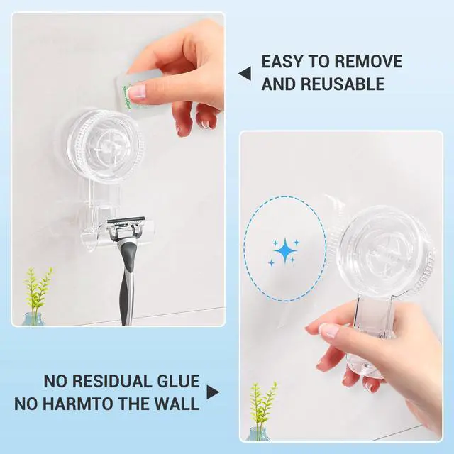 Alt view image 6 of 7 - Suction Hooks, 2 Pack Razor Hooks Removable & Reusable Suction Shower Hook Damage-Free Powerful Suction Hanger for Towel Bathrobe Loofah Bathroom Kitchen Storage Hooks Weather Hanger Hook