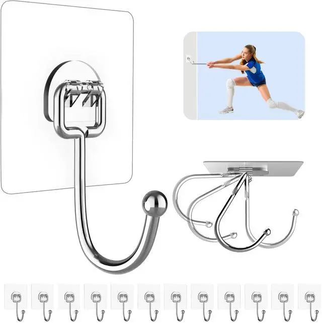 Main image of 12 Pack Large Adhesive Hooks for 44 lb(Max) Hanging Heavy Duty, Self Adhesive Sticky Hooks Waterproof Stainless Steel Wall Hook for Home Bathroom Shower Kitchen Outdoor Utility Hooks