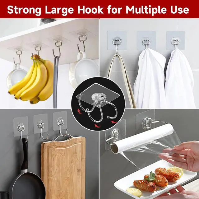 Alt view image 5 of 7 - 12 Pack Large Adhesive Hooks for 44 lb(Max) Hanging Heavy Duty, Self Adhesive Sticky Hooks Waterproof Stainless Steel Wall Hook for Home Bathroom Shower Kitchen Outdoor Utility Hooks
