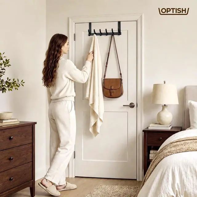 Alt view image 7 of 7 - Over The Door Hooks, Door Hanger Hooks for Hanging, Towel Racks for Bathroom with 12 Coat Hook, Coat Rack College Dorm Essentials Bathroom Accessories1 Pack, Black
