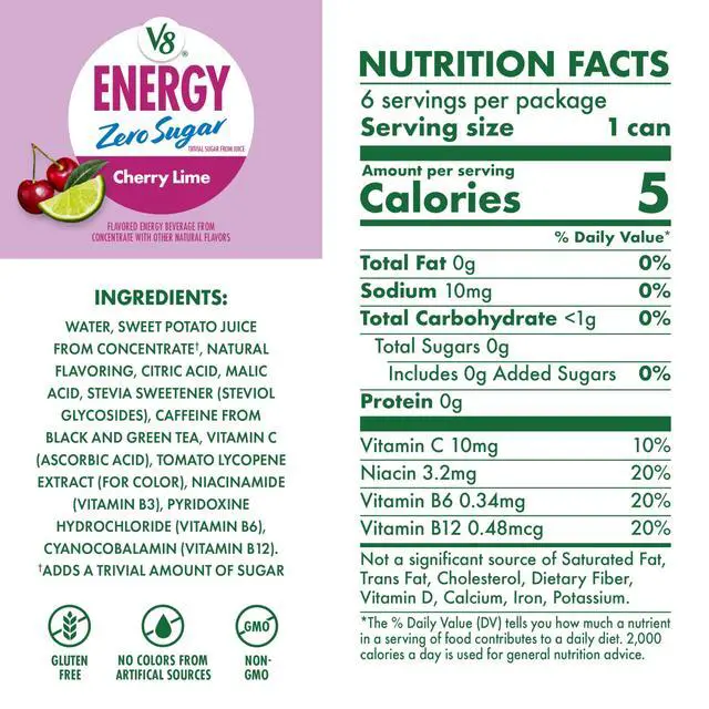 Alt view image 2 of 7 - Energy Zero Sugar Cherry Lime Energy Drink 8 fl. oz. Can (6 Pack)