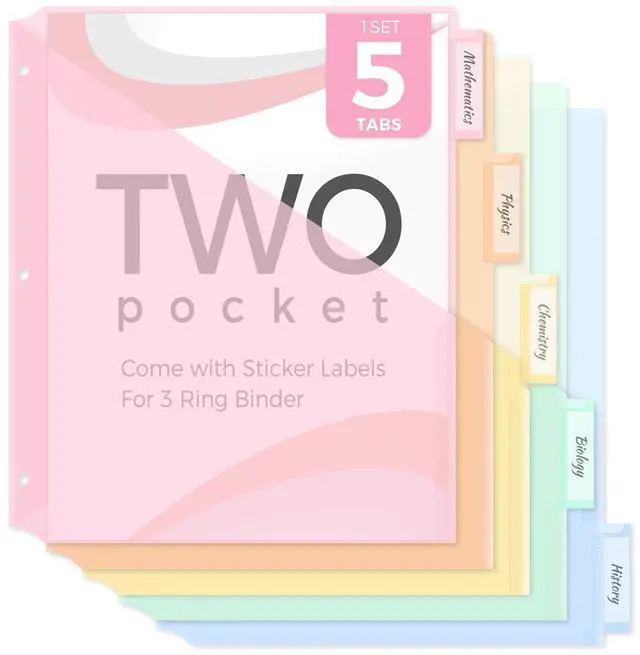 Main image of Binder Dividers with Two Pockets, 1Set, 5 Tabs Dividers for 3 Ring Binder, Plastic Binder Dividers with Tabs for School, Office, and Home Organization,Pink