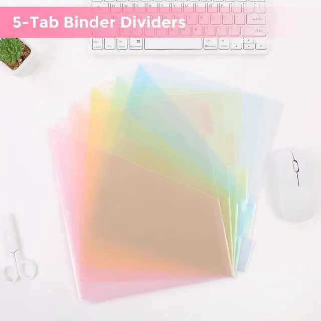 Alt view image 4 of 7 - Binder Dividers with Two Pockets, 1Set, 5 Tabs Dividers for 3 Ring Binder, Plastic Binder Dividers with Tabs for School, Office, and Home Organization,Pink