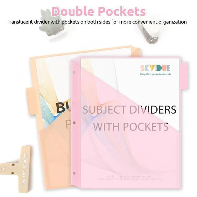 Alt view image 5 of 7 - Binder Dividers with Two Pockets, 1Set, 5 Tabs Dividers for 3 Ring Binder, Plastic Binder Dividers with Tabs for School, Office, and Home Organization,Pink