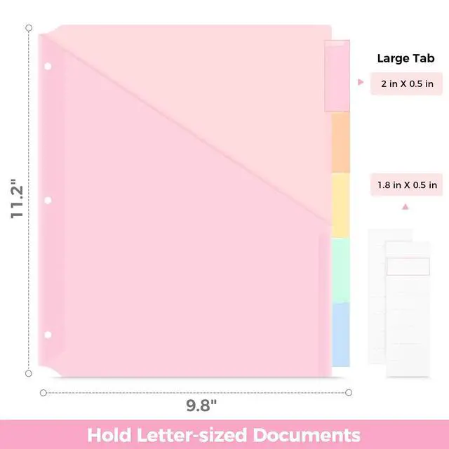 Alt view image 7 of 7 - Binder Dividers with Two Pockets, 1Set, 5 Tabs Dividers for 3 Ring Binder, Plastic Binder Dividers with Tabs for School, Office, and Home Organization,Pink