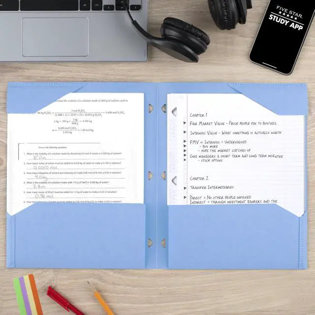 Alt view image 4 of 7 - 2-Pocket Folder, Plastic Folder with Stay-Put Tabs, Fits 3-Ring Binder, Holds 8-1/2" x 11" Paper, Pacific Blue (333420C-ECM)