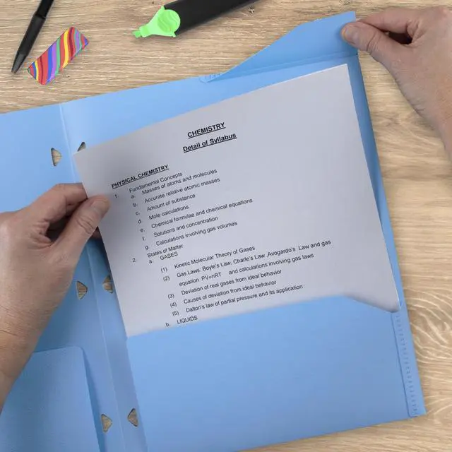 Alt view image 6 of 7 - 2-Pocket Folder, Plastic Folder with Stay-Put Tabs, Fits 3-Ring Binder, Holds 8-1/2" x 11" Paper, Pacific Blue (333420C-ECM)