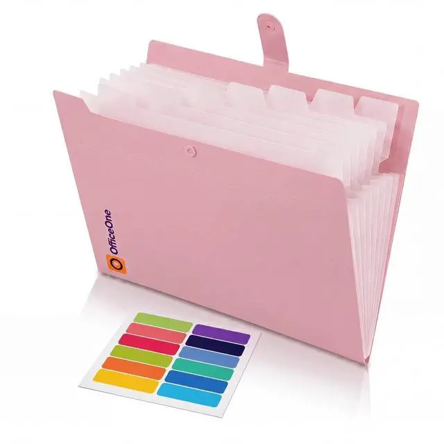 Main image of 8-Pocket Expanding File Folder, A4 Letter Size Accordion Document Organizer with Snap Closure, Labeled Tabs & Customizable Color-Coding Stickers, Home Office School (Dusty Pink)