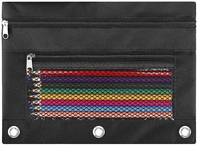 Main image of Pencil Pouch for 3 Ring Binder - 3 Hole Zipper Pen Case Bag Holder Bulk Accessories Clear Window Aesthetic Organizer Pockets