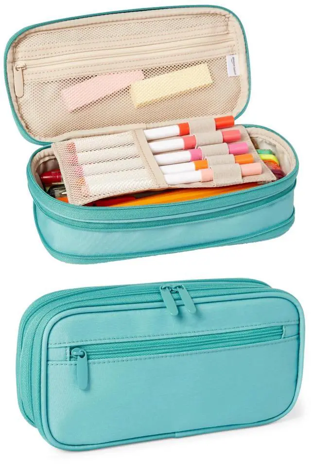 Main image of Large Capacity Pencil Case with Durable Zipper, Multi-Compartment, Cyan Mild