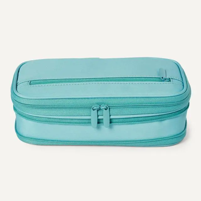 Alt view image 3 of 6 - Large Capacity Pencil Case with Durable Zipper, Multi-Compartment, Cyan Mild