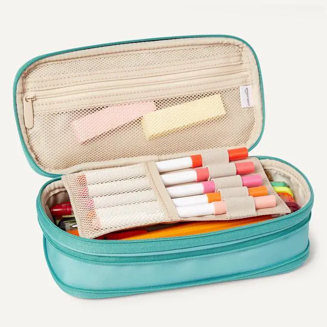 Alt view image 5 of 6 - Large Capacity Pencil Case with Durable Zipper, Multi-Compartment, Cyan Mild