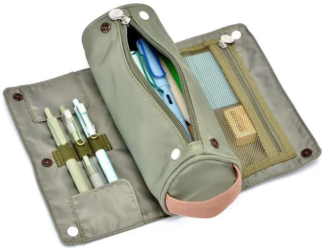 Main image of Large Capacity Pencil Case Roll Up Design Multifunctional Pencil Holder Pouch Stationery Pen Bag for Teen Girls and Boys Camping style - Green