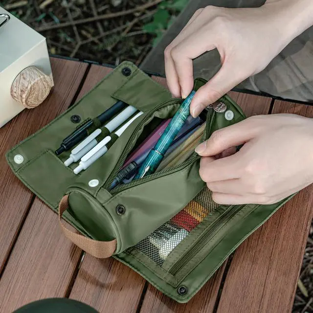 Alt view image 5 of 7 - Large Capacity Pencil Case Roll Up Design Multifunctional Pencil Holder Pouch Stationery Pen Bag for Teen Girls and Boys Camping style - Green