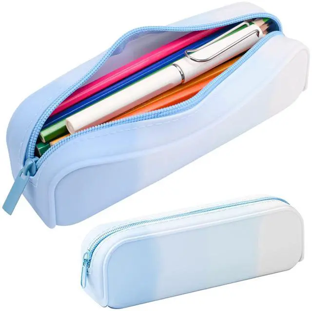 Main image of Pencil Case,Colorful Silicone Waterproof Pencil Pouch Aesthetic Lightweight&Portable Pen Bag Stylish Small Office Supplies for Adults,Women and Men(Blue)