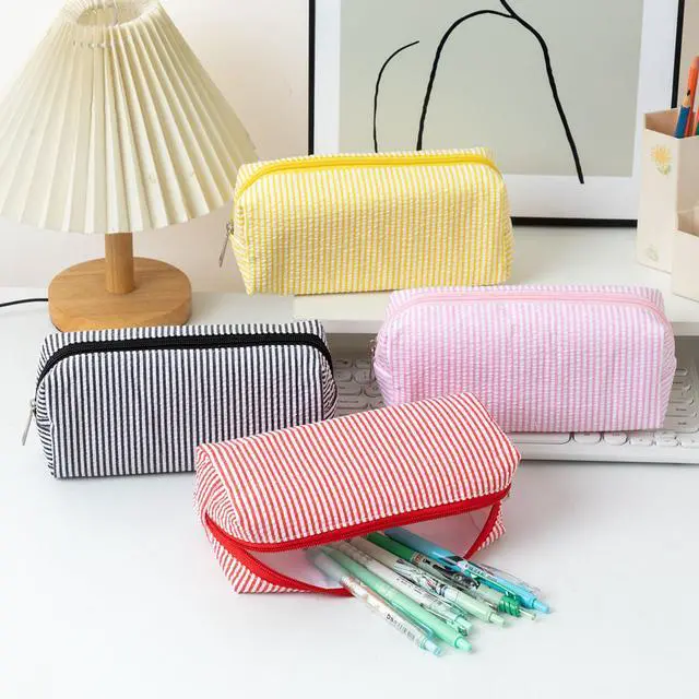 Alt view image 4 of 7 - Cute Pencil Case Capacity Pencil Pouch Aesthetic Pen Bag Office Stationery Organizer Simple Sturdy Multifunctional Cosmetic Pouch (Light blue)