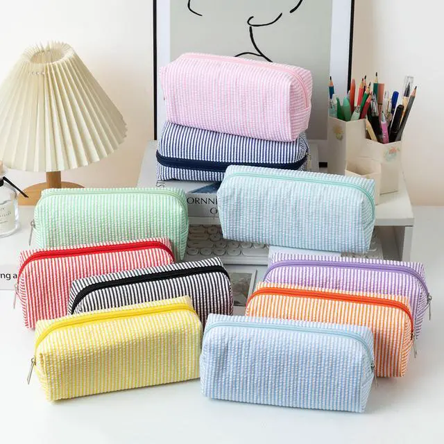 Alt view image 3 of 7 - Cute Pencil Case Capacity Pencil Pouch Aesthetic Pen Bag Office Stationery Organizer Simple Sturdy Multifunctional Cosmetic Pouch (Light blue)