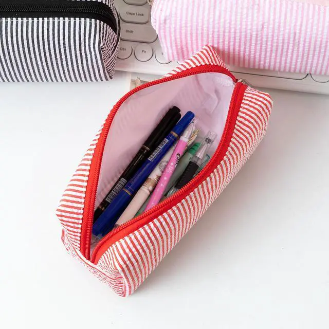 Alt view image 5 of 7 - Cute Pencil Case Capacity Pencil Pouch Aesthetic Pen Bag Office Stationery Organizer Simple Sturdy Multifunctional Cosmetic Pouch (Light blue)