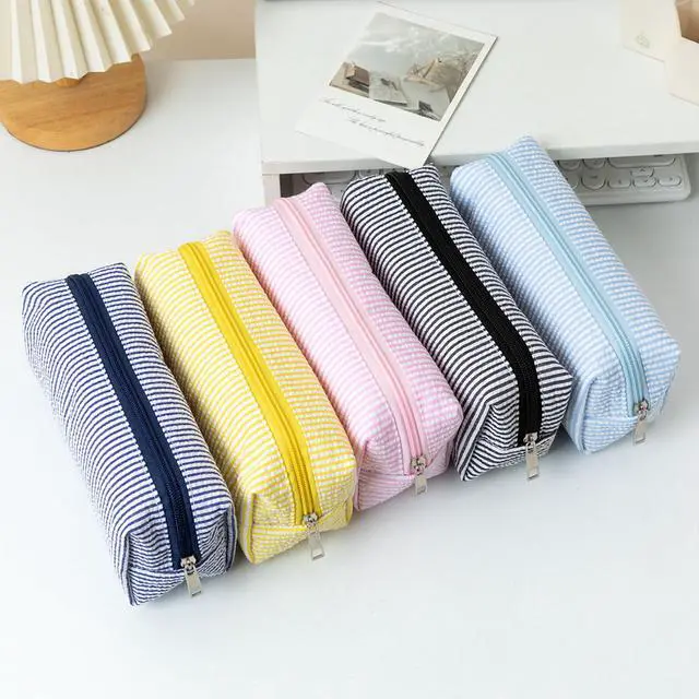 Alt view image 7 of 7 - Cute Pencil Case Capacity Pencil Pouch Aesthetic Pen Bag Office Stationery Organizer Simple Sturdy Multifunctional Cosmetic Pouch (Light blue)