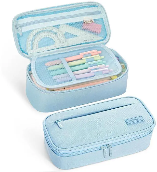 Main image of Cute Pencil Case, Large Capacity Pencil Pouch, Big Storage Organizer for Stationery, Zipper Pen Bag, Back to School Supplies, Office Organizer Makeup Bag, for Teen Girl Boy Men Women, Blue