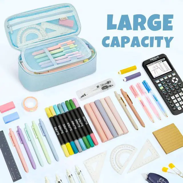 Alt view image 2 of 7 - Cute Pencil Case, Large Capacity Pencil Pouch, Big Storage Organizer for Stationery, Zipper Pen Bag, Back to School Supplies, Office Organizer Makeup Bag, for Teen Girl Boy Men Women, Blue