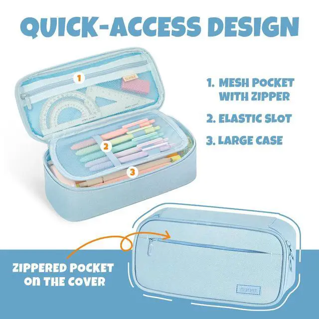 Alt view image 3 of 7 - Cute Pencil Case, Large Capacity Pencil Pouch, Big Storage Organizer for Stationery, Zipper Pen Bag, Back to School Supplies, Office Organizer Makeup Bag, for Teen Girl Boy Men Women, Blue