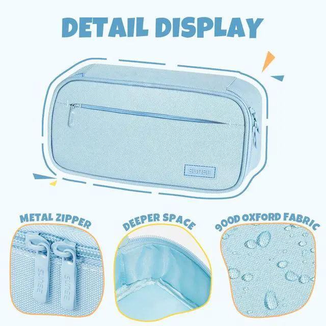 Alt view image 5 of 7 - Cute Pencil Case, Large Capacity Pencil Pouch, Big Storage Organizer for Stationery, Zipper Pen Bag, Back to School Supplies, Office Organizer Makeup Bag, for Teen Girl Boy Men Women, Blue